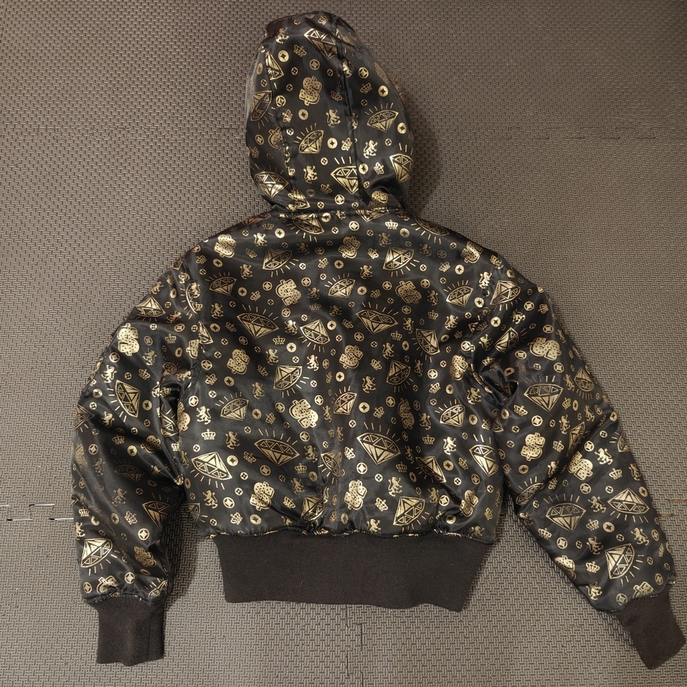 Lady Raw Blue Y2K  Black and Gold Bomber Jacket - Picture 3 of 6